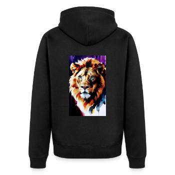 Watercolour Lion's Head - Unisex Premium Organic Zip Hoodie - black - Back - Nico (187cm)