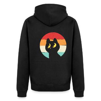 Katze Retro - Unisex Premium Bio Zip Hoodie - Schwarz - Hinten - Nico (187cm)