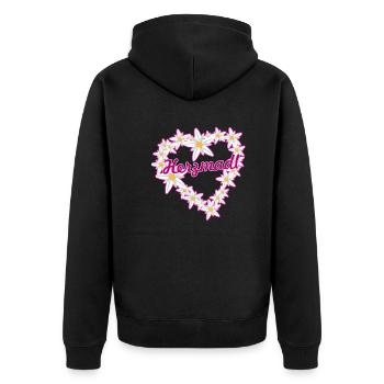 herzmadl,madl,herz,edelweiß,volksfest - Unisex Premium Bio Zip Hoodie - Schwarz - Hinten - Nico (187cm)