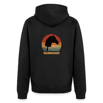 Reiten Trainingsshirt Hobby Horse Pferdekopf - Unisex Premium Bio Zip Hoodie - Schwarz - Hinten - Nico (187cm)