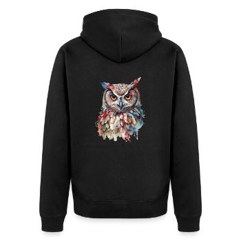 Zauberhafte Magische Eule Aquarell Bunt Tier Vogel - Unisex Premium Bio Zip Hoodie - Schwarz - Hinten - Nico (187cm)