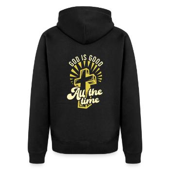Gott ist Gut Kirche Glaube Christentum Heilig - Unisex Premium Bio Zip Hoodie - Schwarz - Hinten - Nico (187cm)