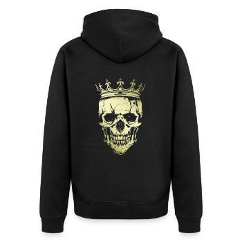 König Totenkopf Krone Gold - Unisex Premium Bio Zip Hoodie - Schwarz - Hinten - Nico (187cm)