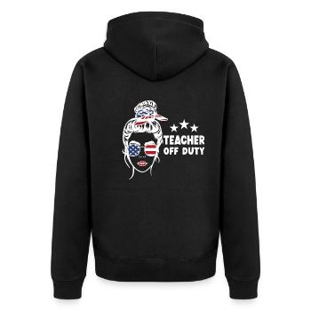 Teacher Off Duty Lehrer außer Dienst - Unisex Premium Bio Zip Hoodie - Schwarz - Hinten - Nico (187cm)