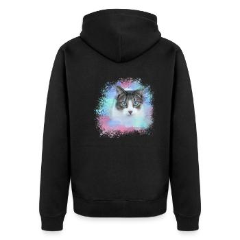 Chat, Vert, Aquarelle, Art, Peinture, Graffiti, Coloré - Veste à capuche bio Premium Unisexe - noir - Dos - Nico (187cm)