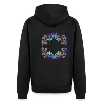 leer,blumen,blumenkranz,floral,illustration,blau - Unisex Premium Bio Zip Hoodie - Schwarz - Hinten - Nico (187cm)