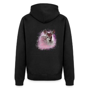 reh rosa,wild,kitz,graffiti,bambi,rehkitz,fohlen - Unisex Premium Bio Zip Hoodie - Schwarz - Hinten - Nico (187cm)