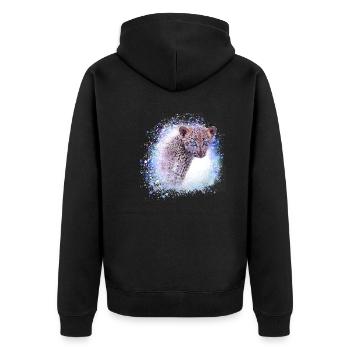 leopard, cat, wildcat, graffiti, painting,blue - Unisex Premium Organic Zip Hoodie - black - Back - Nico (187cm)