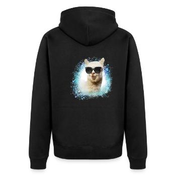 Alpaka, Lama, Zeichnung, sonnenbrille - Unisex Premium Bio Zip Hoodie - Schwarz - Hinten - Nico (187cm)