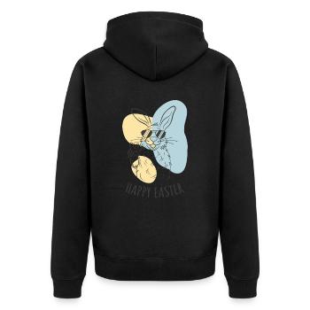 Happy Easter - Osterhase - Osterei - Geschenk - Unisex Premium Bio Zip Hoodie - Schwarz - Hinten - Nico (187cm)