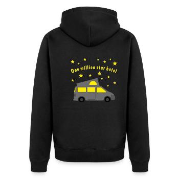 one million star hotel - Unisex Premium Bio Zip Hoodie - Schwarz - Hinten - Nico (187cm)