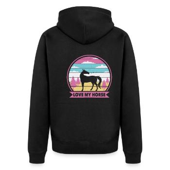 I love my horse - Unisex Premium Organic Zip Hoodie - black - Back - Nico (187cm)