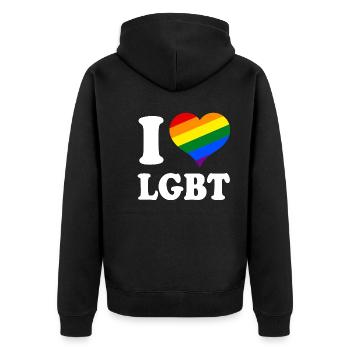 I Love LGBT - Unisex Premium Organic Zip Hoodie - black - Back - Nico (187cm)