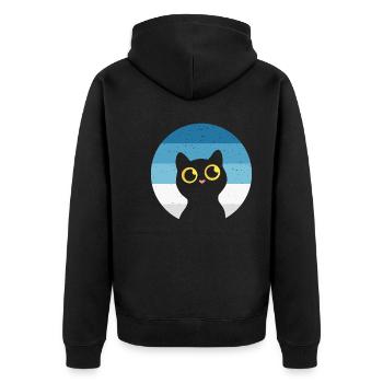 Katze Retro - Unisex Premium Bio Zip Hoodie - Schwarz - Hinten - Nico (187cm)