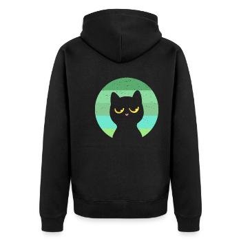 Katze Retro - Unisex Premium Bio Zip Hoodie - Schwarz - Hinten - Nico (187cm)