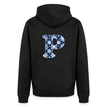 Buchstabe P Schneeflocken - Unisex Premium Bio Zip Hoodie - Schwarz - Hinten - Nico (187cm)