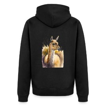 Alpaka Aquarell - Unisex Premium Bio Zip Hoodie - Schwarz - Hinten - Nico (187cm)