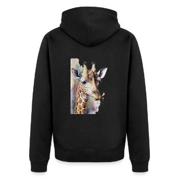 Giraffe Aquarell - Unisex Premium Bio Zip Hoodie - Schwarz - Hinten - Nico (187cm)