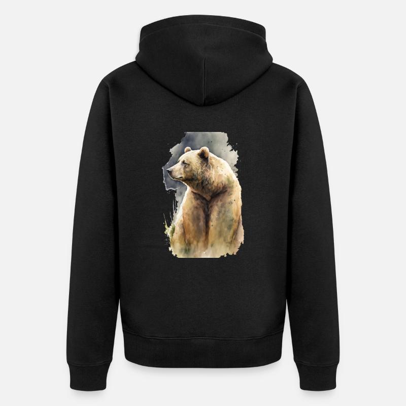 Aquarelle d’ours grizzli - Veste à capuche bio Premium Unisexe - noir