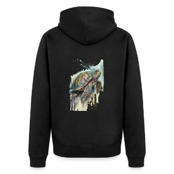 Schildkröte Aquarell Realistisch - Unisex Premium Bio Zip Hoodie - Schwarz - Hinten - Nico (187cm)