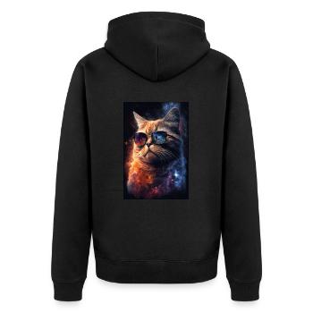 Cat Space Galaxy Space Cool Sunglasses - Unisex Premium Organic Zip Hoodie - black - Back - Nico (187cm)