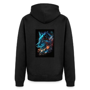 Wolf Galaxy Sterne Weltall Weltraum Cool Mystisch - Unisex Premium Bio Zip Hoodie - Schwarz - Hinten - Nico (187cm)