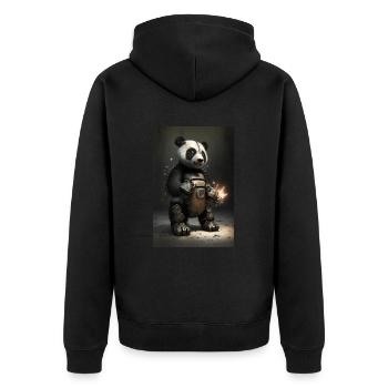 Panda Metal Cool Mechaniker Eisen Fantasy - Unisex Premium Bio Zip Hoodie - Schwarz - Hinten - Nico (187cm)