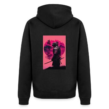 Samurai Vaporwave 80s Retro Japan Sakura 90s Anime - Unisex Premium Bio Zip Hoodie - Schwarz - Hinten - Nico (187cm)