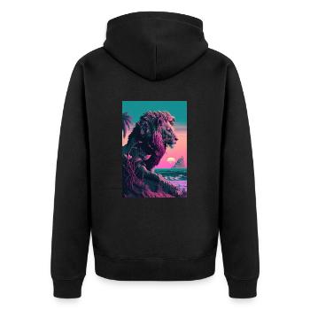 Löwe Vaporwave Retro Sonne Strand Tier 80s 90s - Unisex Premium Bio Zip Hoodie - Schwarz - Hinten - Nico (187cm)