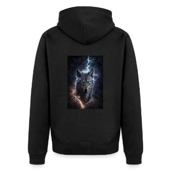 Wolf Blitz Donner Epic Cool Episch Wölfe - Unisex Premium Bio Zip Hoodie - Schwarz - Hinten - Nico (187cm)
