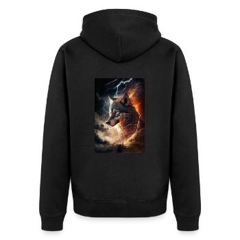 Wolf Blitz Donner Epic Cool Episch Wölfe - Unisex Premium Bio Zip Hoodie - Schwarz - Hinten - Nico (187cm)
