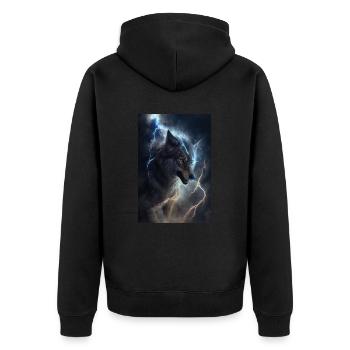 Wolf Blitz Thunder Epic Cool Epic Wolves - Unisex Premium Organic Zip Hoodie - black - Back - Nico (187cm)