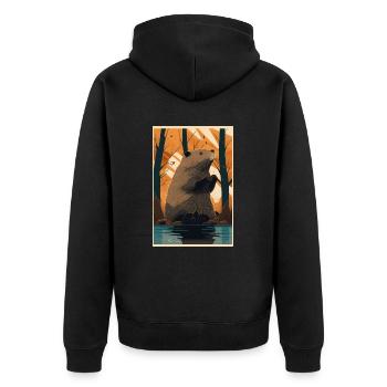 Biber Comic Manga Anime Style Tier Süß - Unisex Premium Bio Zip Hoodie - Schwarz - Hinten - Nico (187cm)