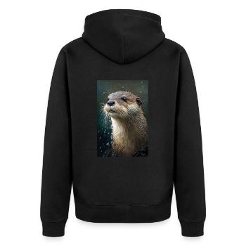 Otter Realistisch Cartoon Anime Regen - Unisex Premium Bio Zip Hoodie - Schwarz - Hinten - Nico (187cm)
