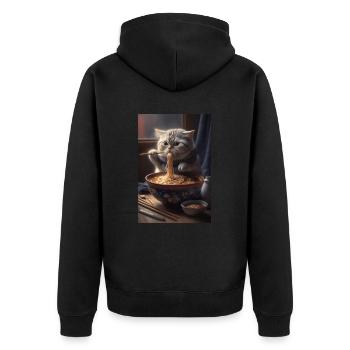 Katze Japanische Ramen Otaku Anime - Unisex Premium Bio Zip Hoodie - Schwarz - Hinten - Nico (187cm)