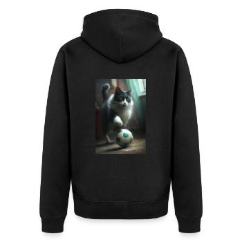 Katze Fußball Realistisch - Unisex Premium Bio Zip Hoodie - Schwarz - Hinten - Nico (187cm)