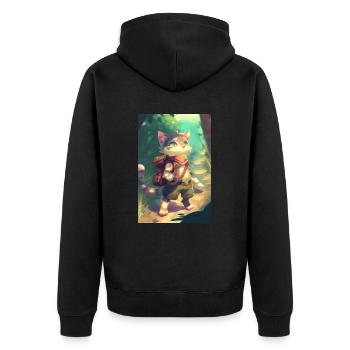 Katze Wandern Abenteur - Unisex Premium Bio Zip Hoodie - Schwarz - Hinten - Nico (187cm)