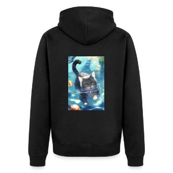 Katze Schwimmen Anime Manga - Unisex Premium Bio Zip Hoodie - Schwarz - Hinten - Nico (187cm)