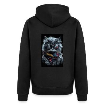 Katze Gangster Yakuza Cool Cat - Unisex Premium Bio Zip Hoodie - Schwarz - Hinten - Nico (187cm)