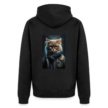 Gangster Katze Cool Cat Brille - Unisex Premium Bio Zip Hoodie - Schwarz - Hinten - Nico (187cm)