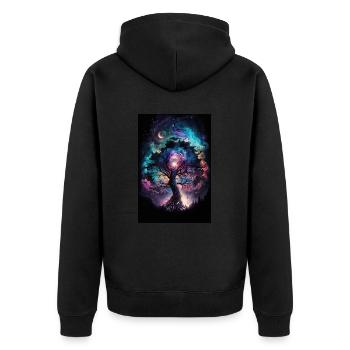 Tree Galaxy Stars Mystical Fantasy Northern Lights - Unisex Premium Organic Zip Hoodie - black - Back - Nico (187cm)