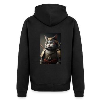 Samurai Katze Cat Cool Japan Krieger - Unisex Premium Bio Zip Hoodie - Schwarz - Hinten - Nico (187cm)