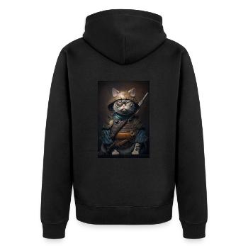 Samurai Katze Cat Cool Japan Krieger - Unisex Premium Bio Zip Hoodie - Schwarz - Hinten - Nico (187cm)