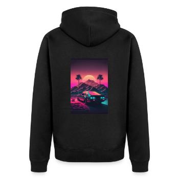 Synthwave Country Car Retro Sun Palms - Unisex Premium Organic Zip Hoodie - black - Back - Nico (187cm)