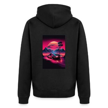 Synthwave Country Car Retro Sun Palms - Unisex Premium Organic Zip Hoodie - black - Back - Nico (187cm)