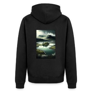 Paysage surréliste montagnes prairies d’étangs fluviaux - Veste à capuche bio Premium Unisexe - noir - Dos - Nico (187cm)