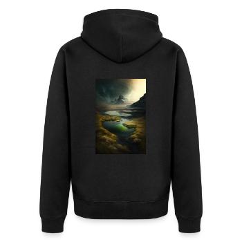 Paysage surréliste montagnes prairies d’étangs fluviaux - Veste à capuche bio Premium Unisexe - noir - Dos - Nico (187cm)