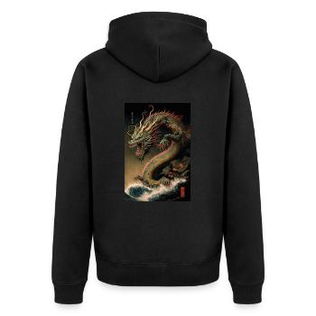 Japanischer Drache Wellen Japan Monster - Unisex Premium Bio Zip Hoodie - Schwarz - Hinten - Nico (187cm)