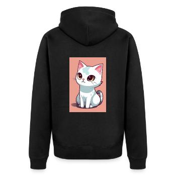 Lustige süße Katze - Unisex Premium Bio Zip Hoodie - Schwarz - Hinten - Nico (187cm)