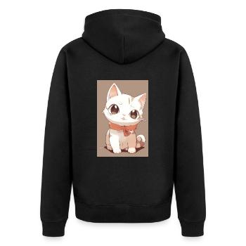 Lustige Katze - Unisex Premium Bio Zip Hoodie - Schwarz - Hinten - Nico (187cm)